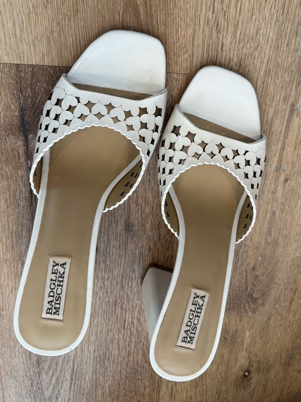 Badgley Mischka White Laser-Cut Slide Heels